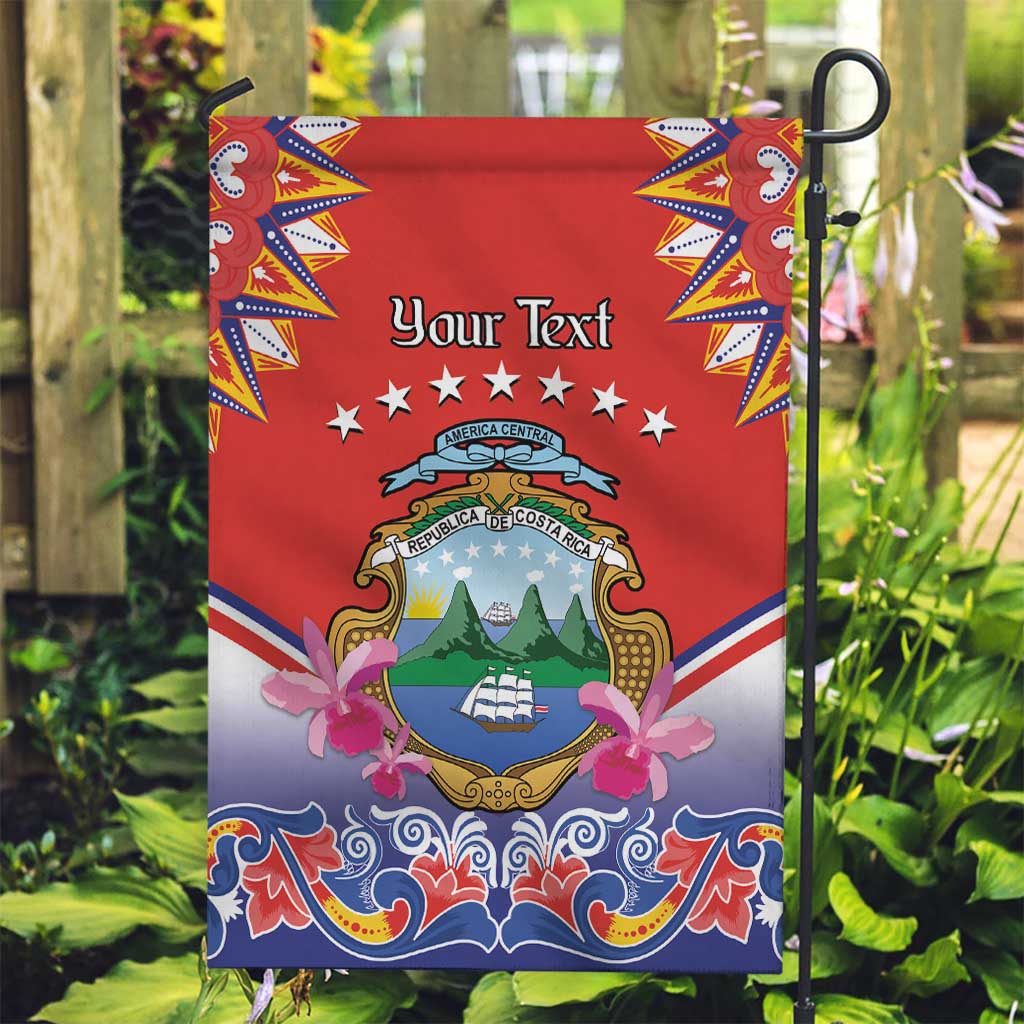 Personalized Costa Rica Independence Day Garden Flag Guaria Morada With Folk Pattern - Wonder Print Shop