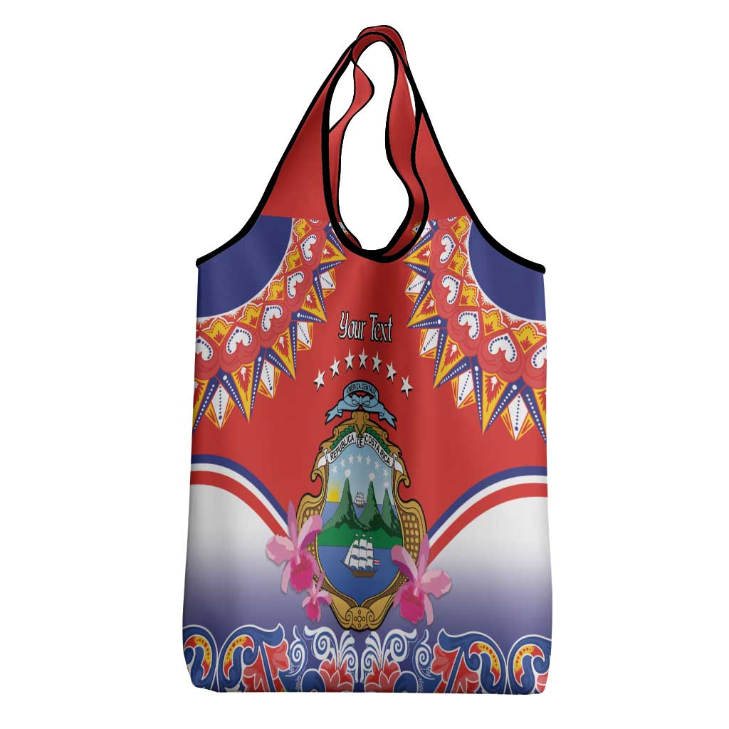 Personalized Costa Rica Independence Day Grocery Bag Guaria Morada With Folk Pattern