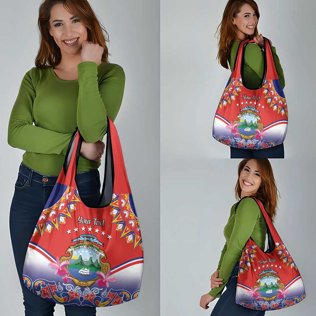 Personalized Costa Rica Independence Day Grocery Bag Guaria Morada With Folk Pattern