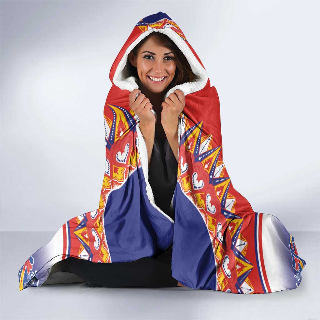 Personalized Costa Rica Independence Day Hooded Blanket Guaria Morada With Folk Pattern