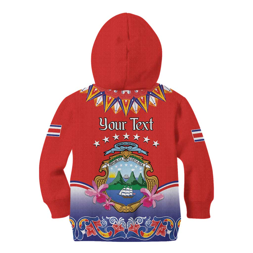 Personalized Costa Rica Independence Day Kid Hoodie Guaria Morada With Folk Pattern - Wonder Print Shop