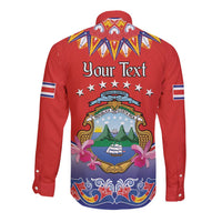 Personalized Costa Rica Independence Day Long Sleeve Button Shirt Guaria Morada With Folk Pattern - Wonder Print Shop