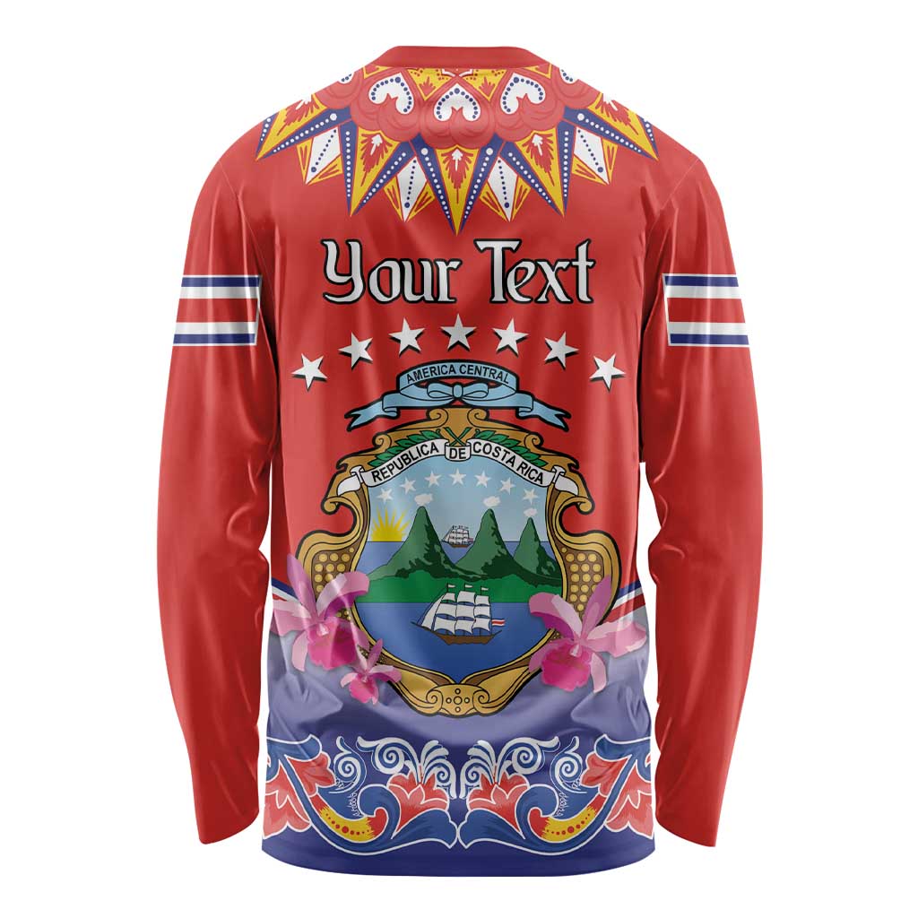 Personalized Costa Rica Independence Day Long Sleeve Shirt Guaria Morada With Folk Pattern - Wonder Print Shop