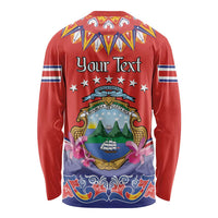 Personalized Costa Rica Independence Day Long Sleeve Shirt Guaria Morada With Folk Pattern - Wonder Print Shop