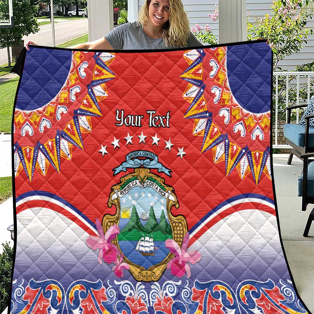 Personalized Costa Rica Independence Day Quilt Guaria Morada With Folk Pattern - Wonder Print Shop