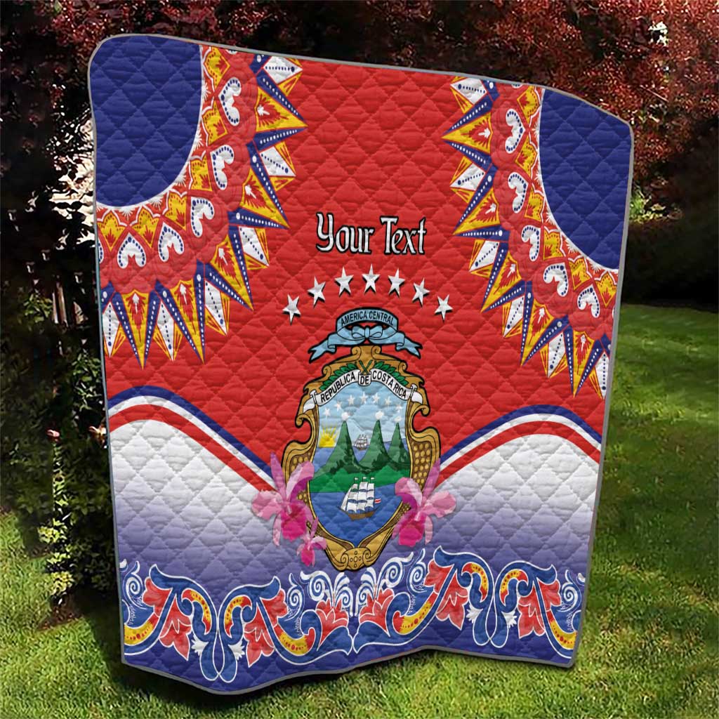 Personalized Costa Rica Independence Day Quilt Guaria Morada With Folk Pattern - Wonder Print Shop