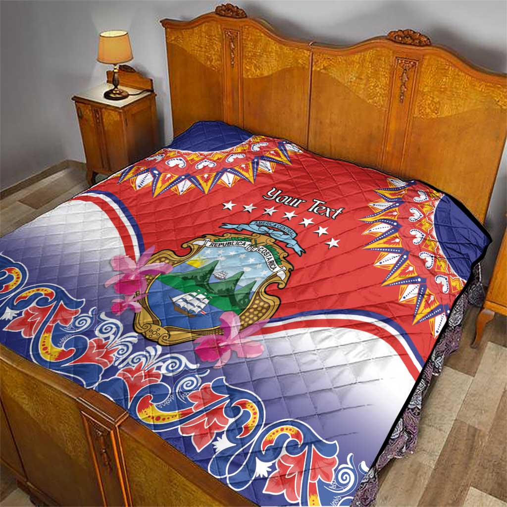 Personalized Costa Rica Independence Day Quilt Guaria Morada With Folk Pattern - Wonder Print Shop