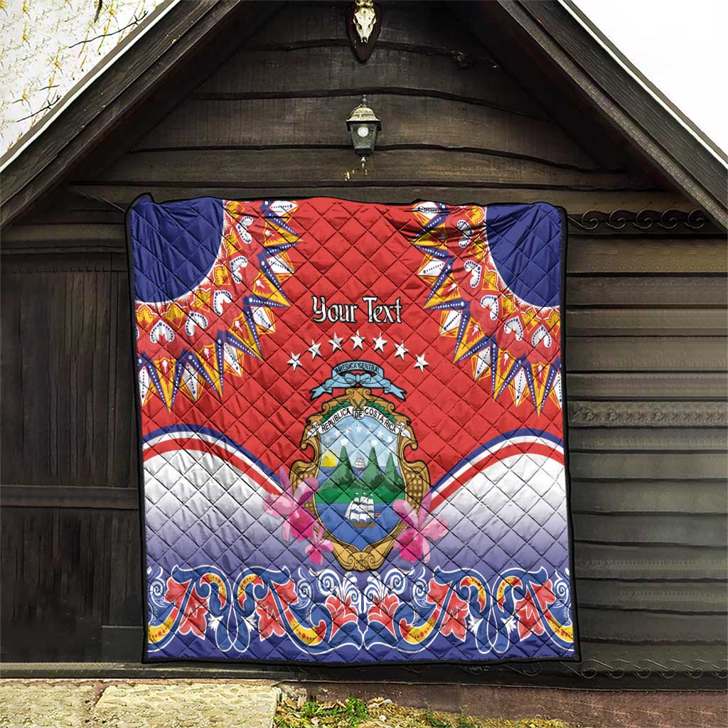 Personalized Costa Rica Independence Day Quilt Guaria Morada With Folk Pattern - Wonder Print Shop