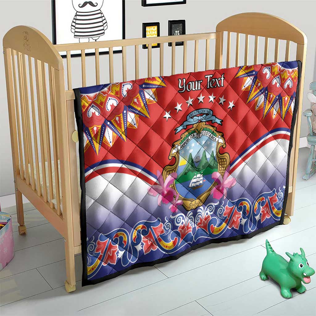 Personalized Costa Rica Independence Day Quilt Guaria Morada With Folk Pattern - Wonder Print Shop