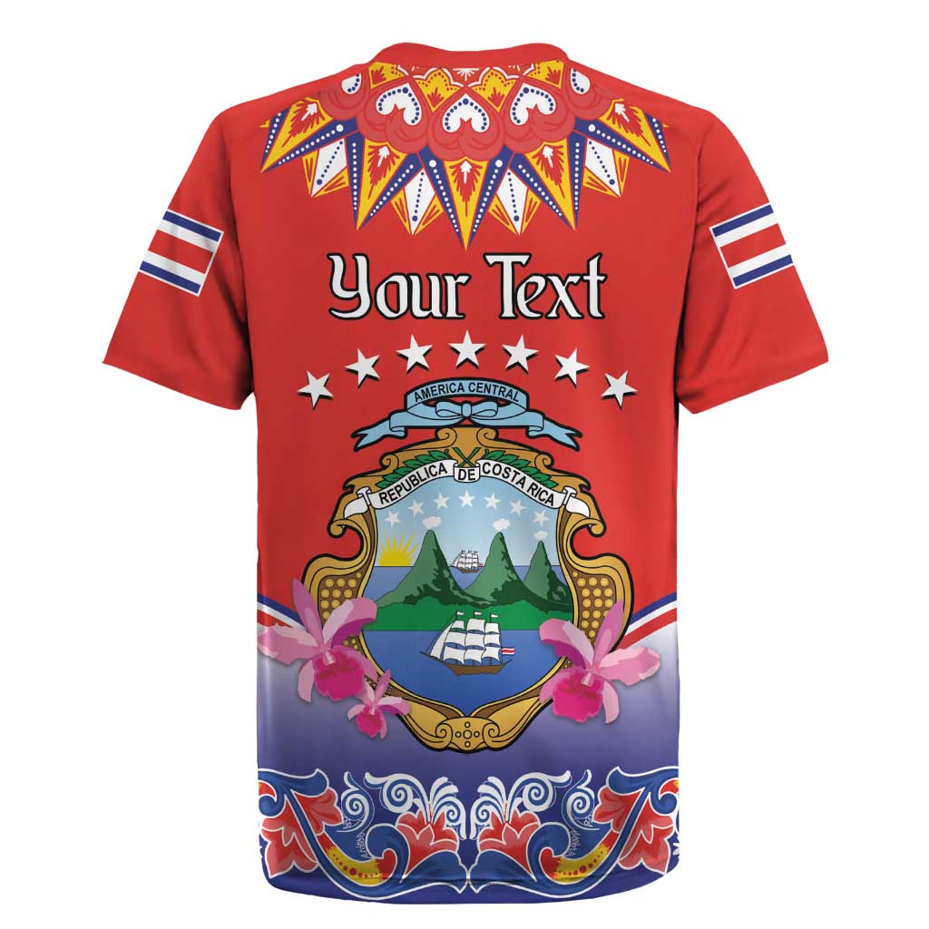 Personalized Costa Rica Independence Day Rugby Jersey Guaria Morada With Folk Pattern - Wonder Print Shop