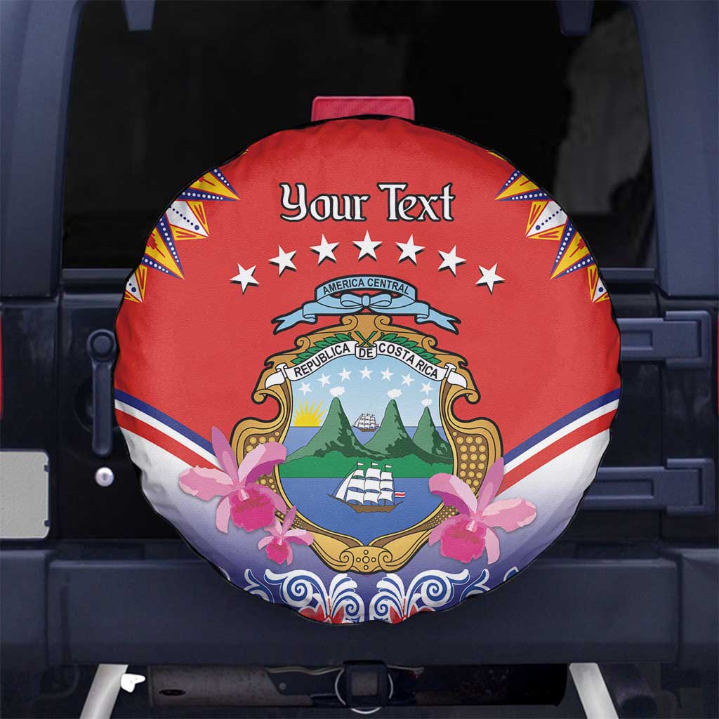 Personalized Costa Rica Independence Day Spare Tire Cover Guaria Morada With Folk Pattern - Wonder Print Shop