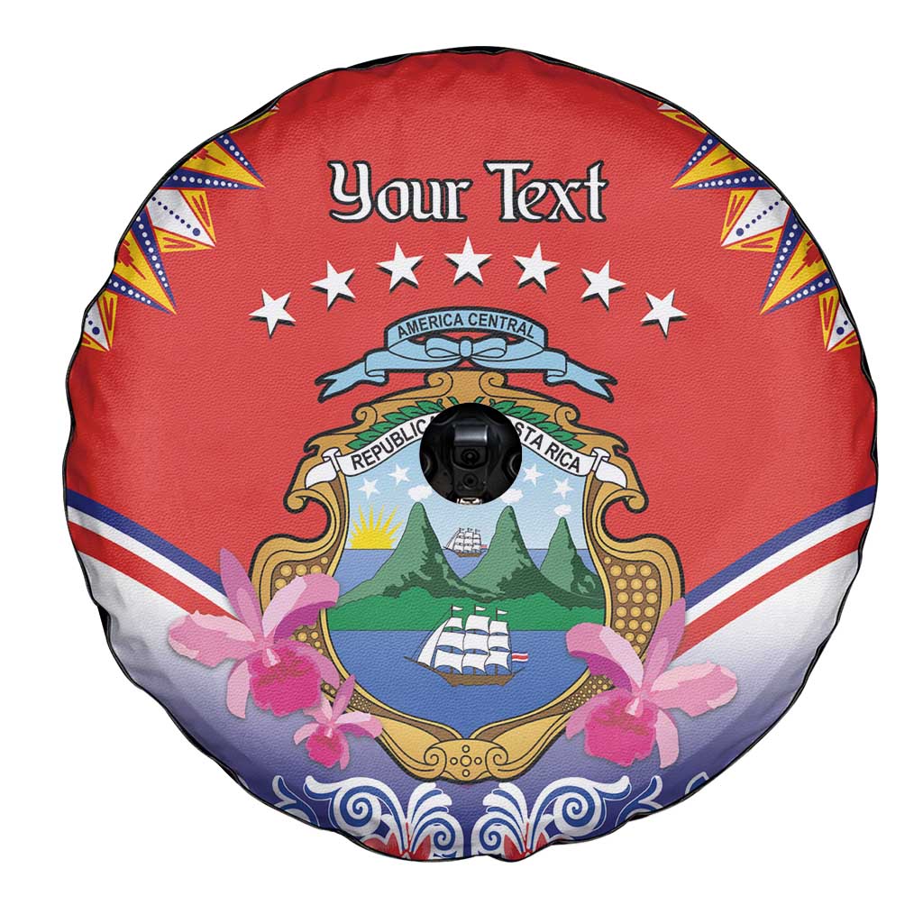 Personalized Costa Rica Independence Day Spare Tire Cover Guaria Morada With Folk Pattern - Wonder Print Shop