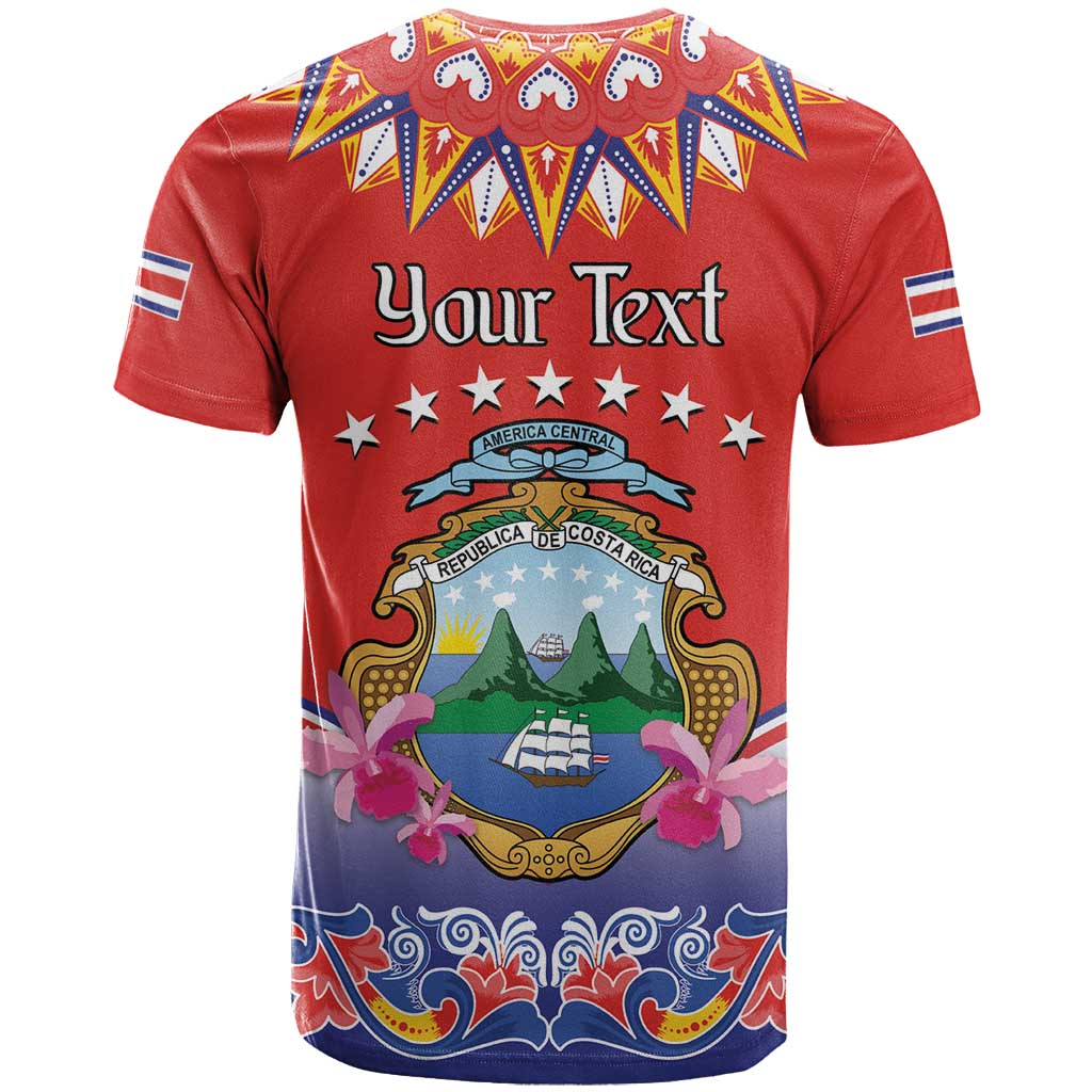 Personalized Costa Rica Independence Day T Shirt Guaria Morada With Folk Pattern - Wonder Print Shop