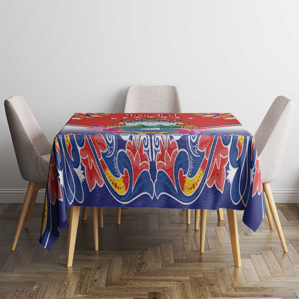 Personalized Costa Rica Independence Day Tablecloth Guaria Morada With Folk Pattern - Wonder Print Shop