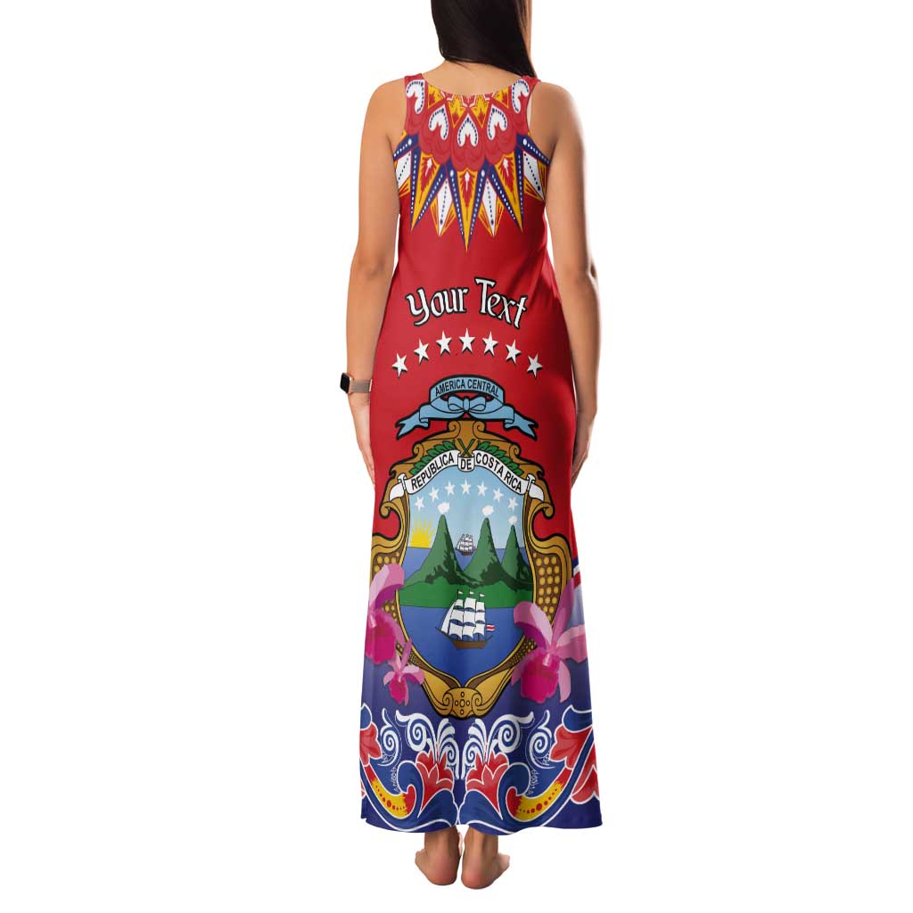 Personalized Costa Rica Independence Day Tank Maxi Dress Guaria Morada With Folk Pattern - Wonder Print Shop