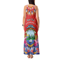 Personalized Costa Rica Independence Day Tank Maxi Dress Guaria Morada With Folk Pattern - Wonder Print Shop