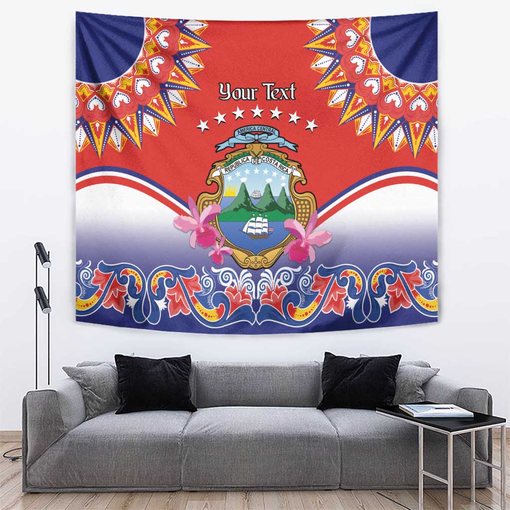 Personalized Costa Rica Independence Day Tapestry Guaria Morada With Folk Pattern - Wonder Print Shop
