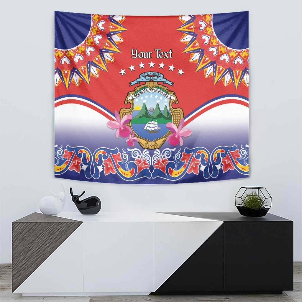Personalized Costa Rica Independence Day Tapestry Guaria Morada With Folk Pattern - Wonder Print Shop