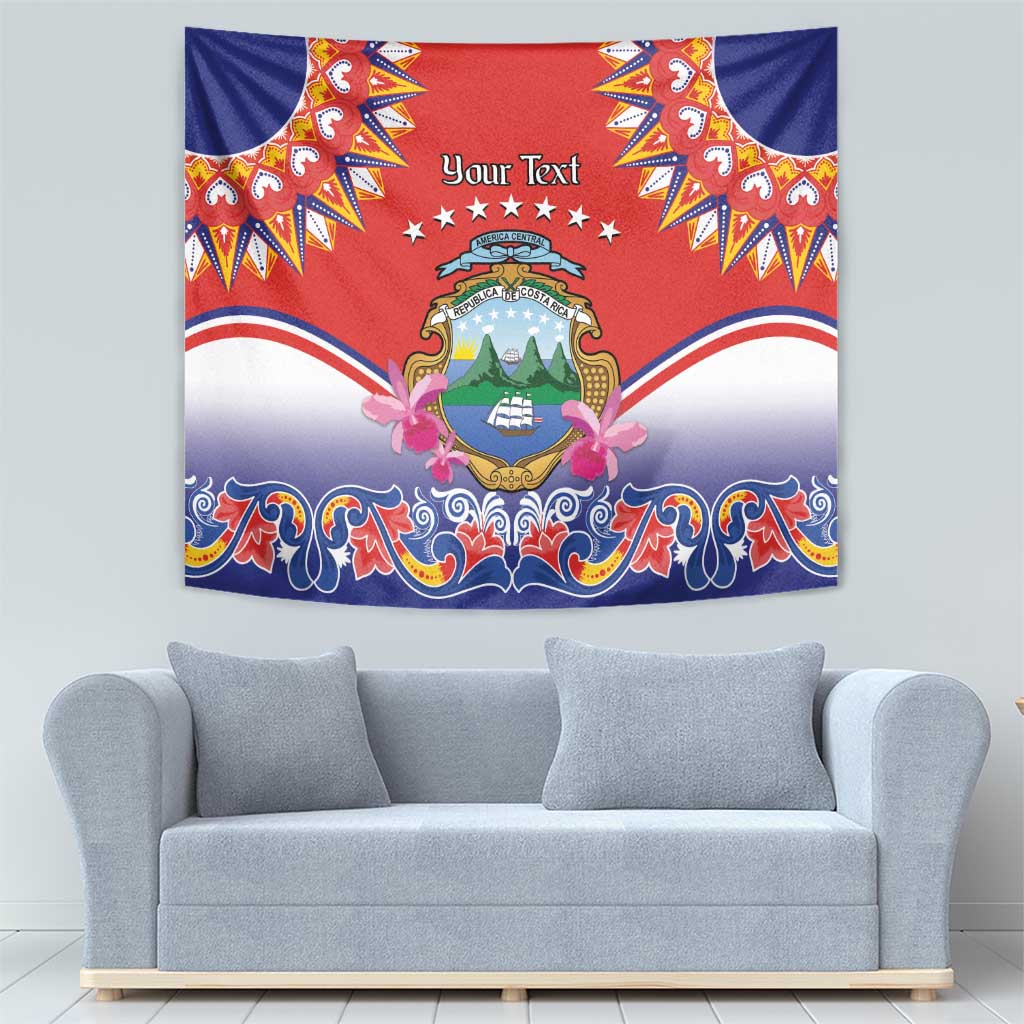 Personalized Costa Rica Independence Day Tapestry Guaria Morada With Folk Pattern - Wonder Print Shop