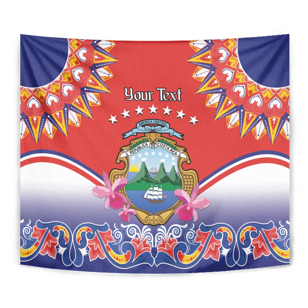 Personalized Costa Rica Independence Day Tapestry Guaria Morada With Folk Pattern - Wonder Print Shop