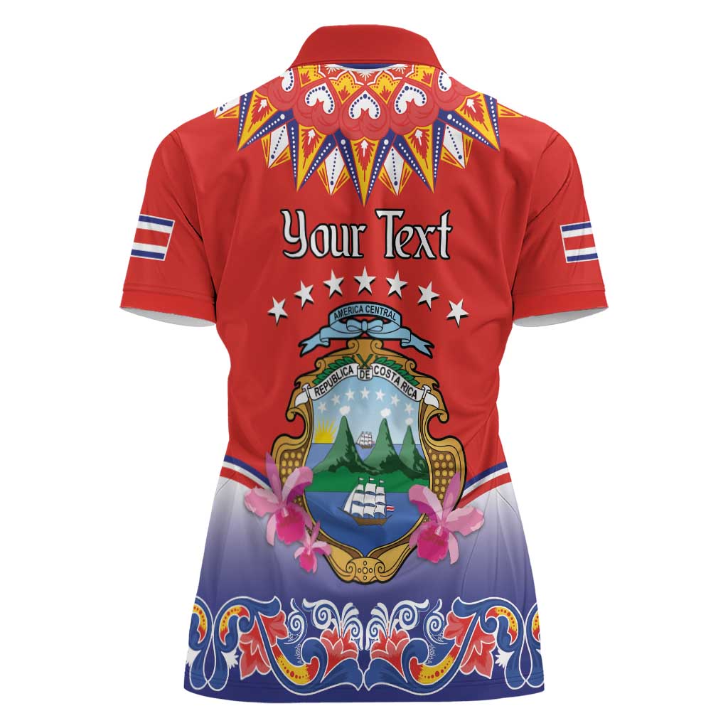 Personalized Costa Rica Independence Day Women Polo Shirt Guaria Morada With Folk Pattern - Wonder Print Shop
