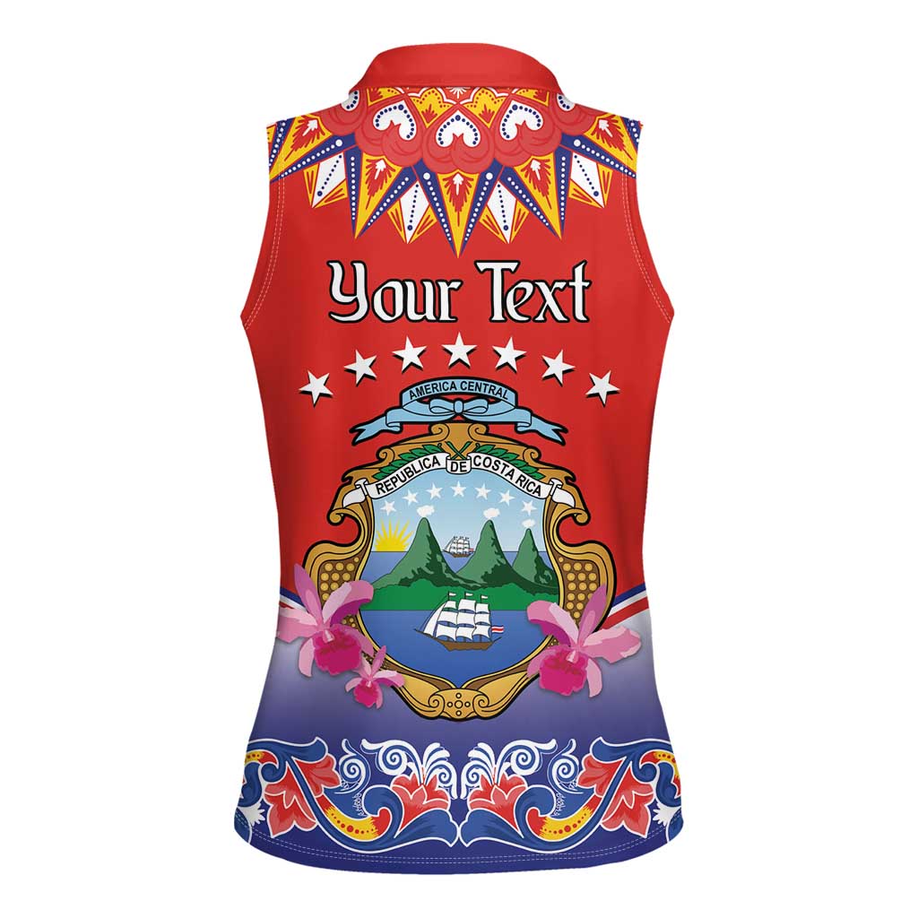 Personalized Costa Rica Independence Day Women Sleeveless Polo Shirt Guaria Morada With Folk Pattern - Wonder Print Shop