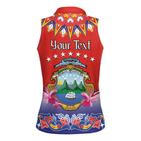 Personalized Costa Rica Independence Day Women Sleeveless Polo Shirt Guaria Morada With Folk Pattern - Wonder Print Shop
