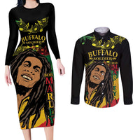 Legend Bob Buffalo Soldier Couples Matching Long Sleeve Bodycon Dress and Long Sleeve Button Shirt American Heroes Reggae Style - Wonder Print Shop