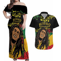 Legend Bob Buffalo Soldier Couples Matching Off Shoulder Maxi Dress and Hawaiian Shirt American Heroes Reggae Style - Wonder Print Shop