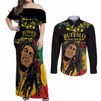 Legend Bob Buffalo Soldier Couples Matching Off Shoulder Maxi Dress and Long Sleeve Button Shirt American Heroes Reggae Style - Wonder Print Shop