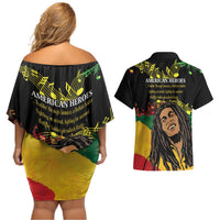 Legend Bob Buffalo Soldier Couples Matching Off Shoulder Short Dress and Hawaiian Shirt American Heroes Reggae Style - Wonder Print Shop