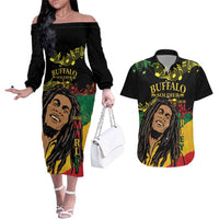 Legend Bob Buffalo Soldier Couples Matching Off The Shoulder Long Sleeve Dress and Hawaiian Shirt American Heroes Reggae Style - Wonder Print Shop