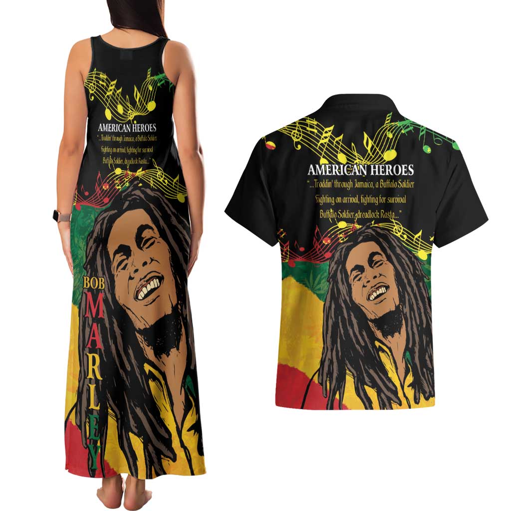 Legend Bob Buffalo Soldier Couples Matching Tank Maxi Dress and Hawaiian Shirt American Heroes Reggae Style - Wonder Print Shop