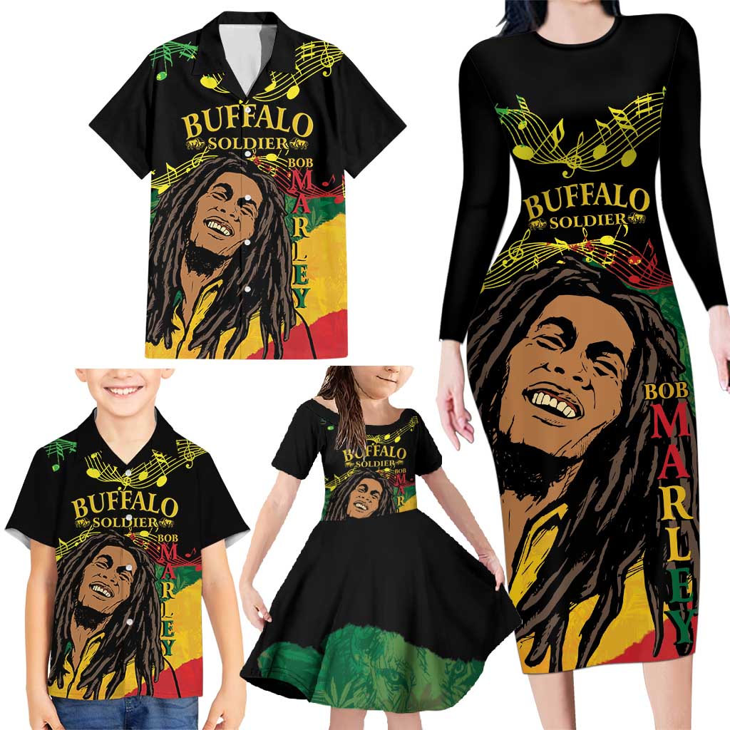 Legend Bob Buffalo Soldier Family Matching Long Sleeve Bodycon Dress and Hawaiian Shirt American Heroes Reggae Style - Wonder Print Shop