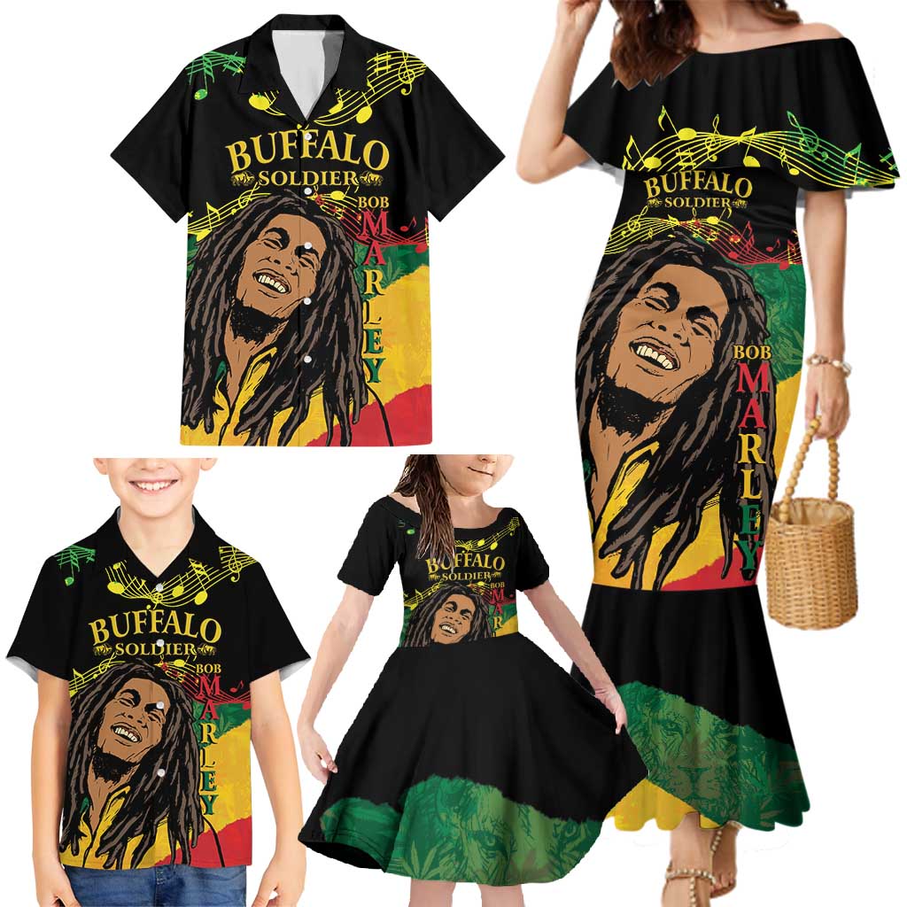 Legend Bob Buffalo Soldier Family Matching Mermaid Dress and Hawaiian Shirt American Heroes Reggae Style - Wonder Print Shop