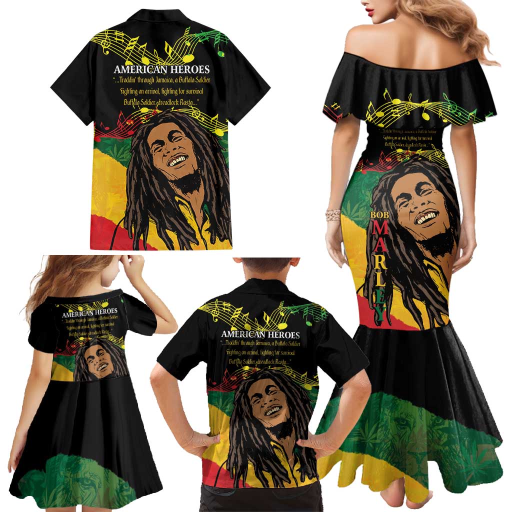 Legend Bob Buffalo Soldier Family Matching Mermaid Dress and Hawaiian Shirt American Heroes Reggae Style - Wonder Print Shop