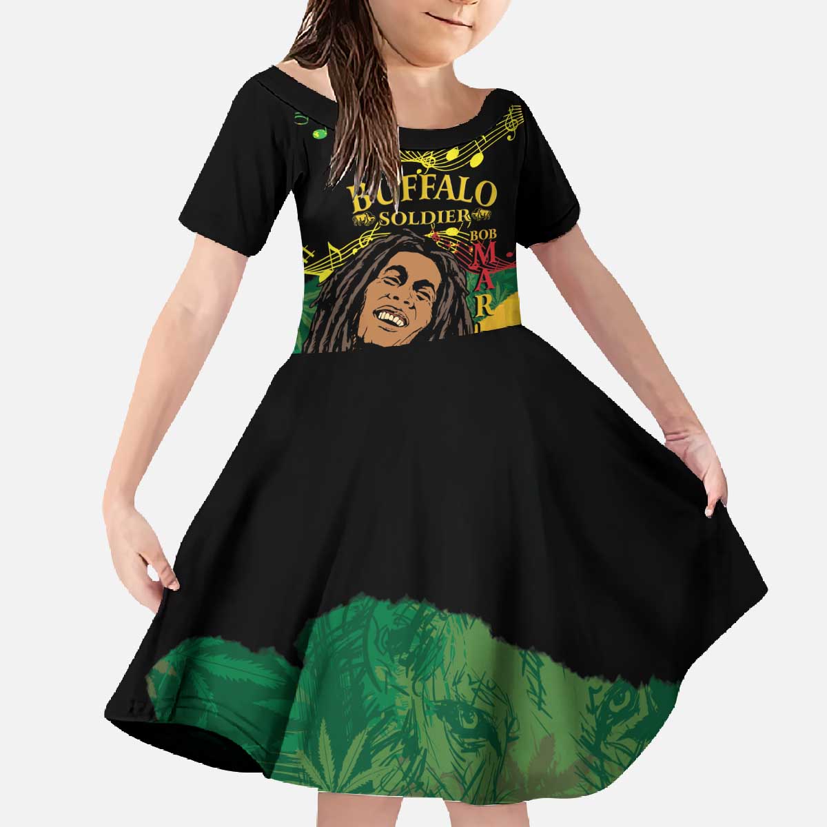 Legend Bob Buffalo Soldier Family Matching Off The Shoulder Long Sleeve Dress and Hawaiian Shirt American Heroes Reggae Style - Wonder Print Shop