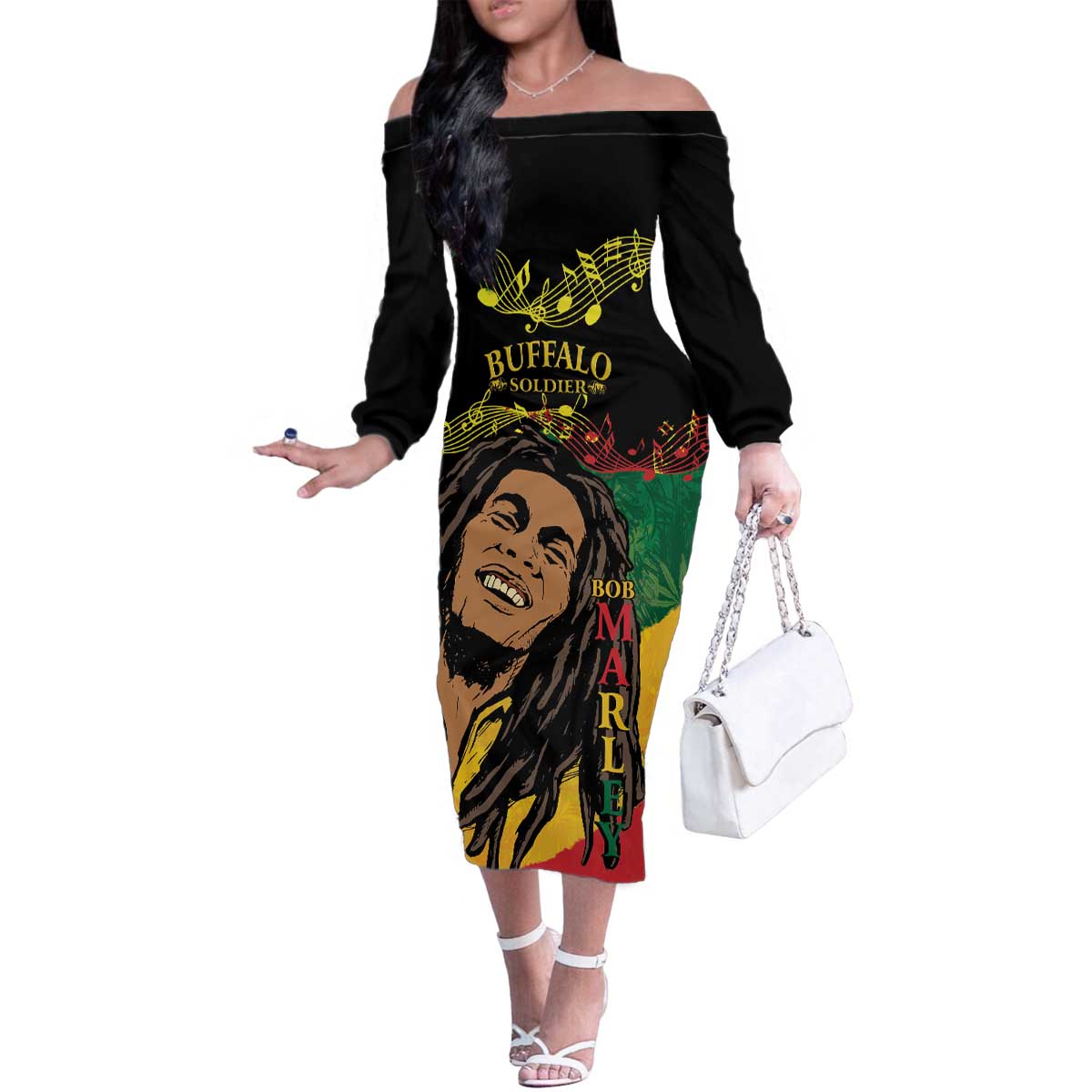 Legend Bob Buffalo Soldier Family Matching Off The Shoulder Long Sleeve Dress and Hawaiian Shirt American Heroes Reggae Style - Wonder Print Shop