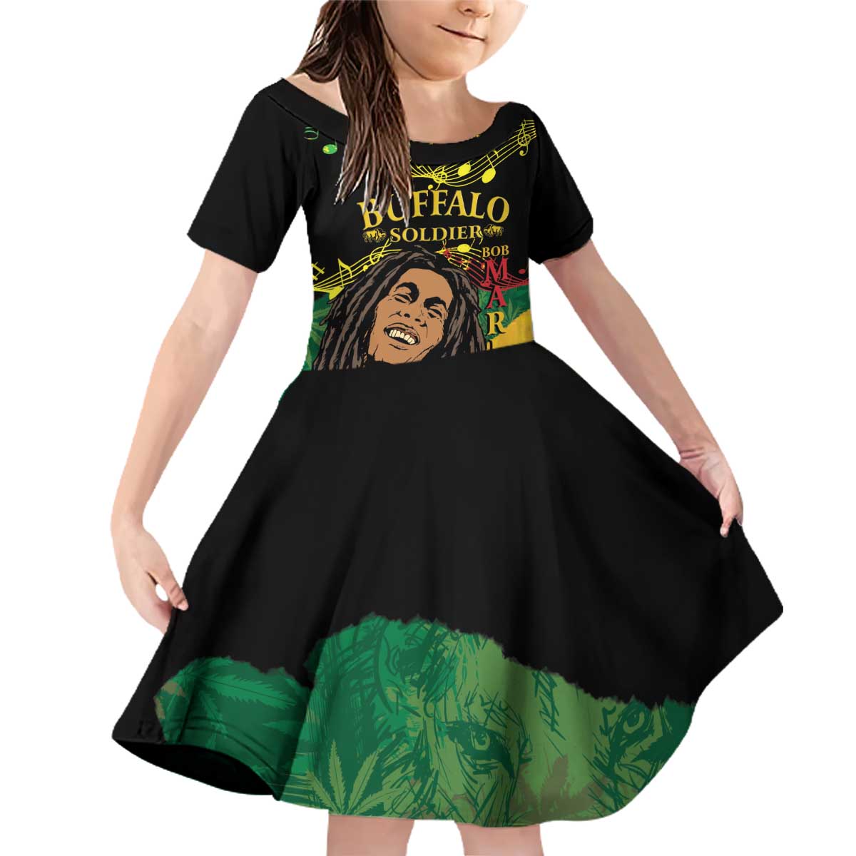 Legend Bob Buffalo Soldier Family Matching Off Shoulder Short Dress and Hawaiian Shirt American Heroes Reggae Style - Wonder Print Shop