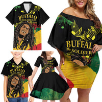 Legend Bob Buffalo Soldier Family Matching Off Shoulder Short Dress and Hawaiian Shirt American Heroes Reggae Style - Wonder Print Shop