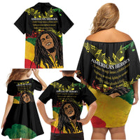 Legend Bob Buffalo Soldier Family Matching Off Shoulder Short Dress and Hawaiian Shirt American Heroes Reggae Style - Wonder Print Shop