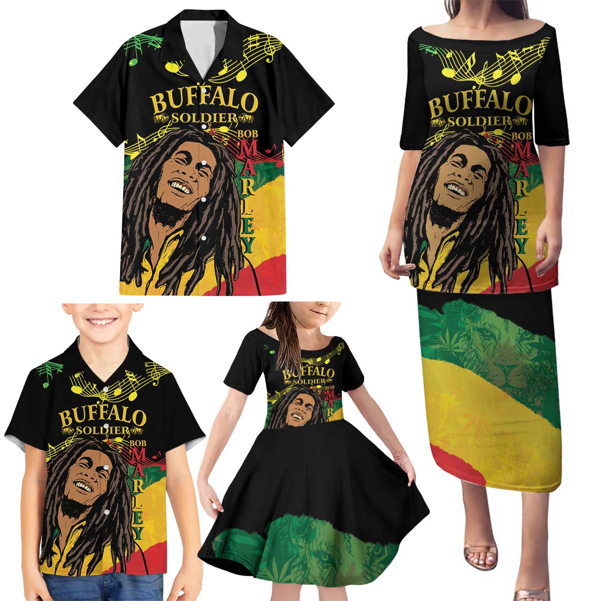 Legend Bob Buffalo Soldier Family Matching Puletasi and Hawaiian Shirt American Heroes Reggae Style - Wonder Print Shop