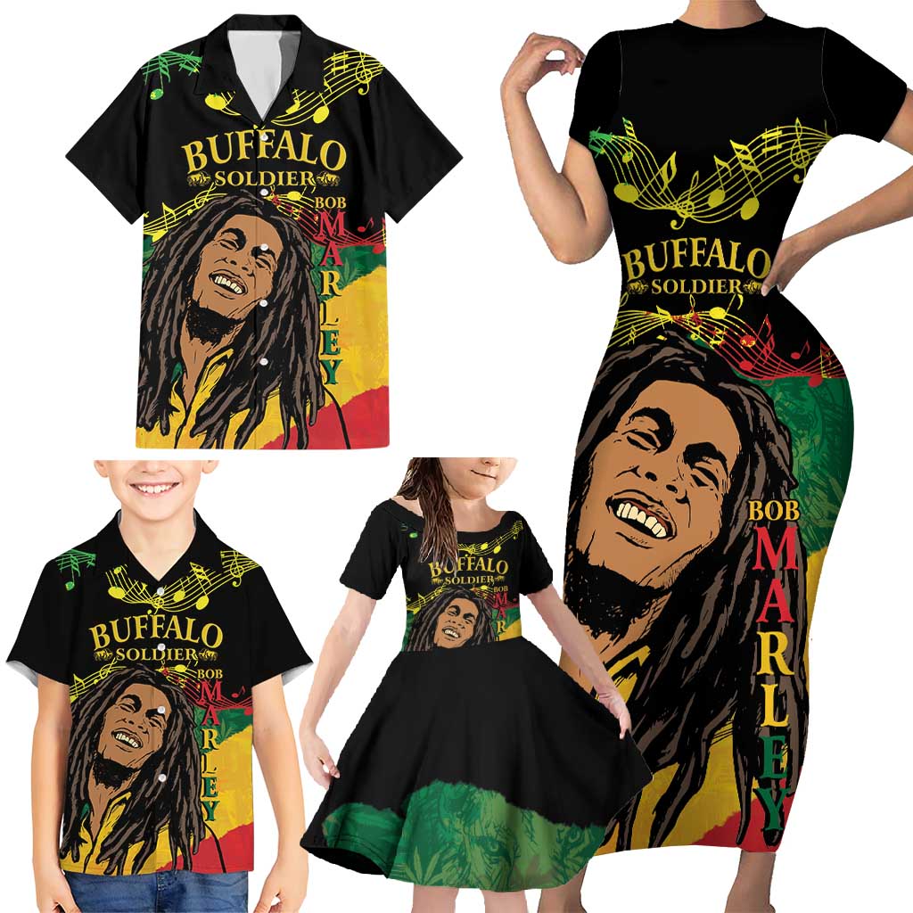 Legend Bob Buffalo Soldier Family Matching Short Sleeve Bodycon Dress and Hawaiian Shirt American Heroes Reggae Style - Wonder Print Shop