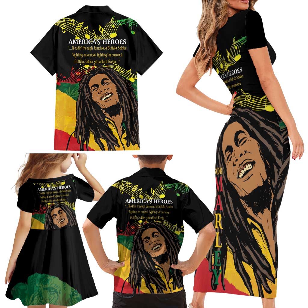 Legend Bob Buffalo Soldier Family Matching Short Sleeve Bodycon Dress and Hawaiian Shirt American Heroes Reggae Style - Wonder Print Shop