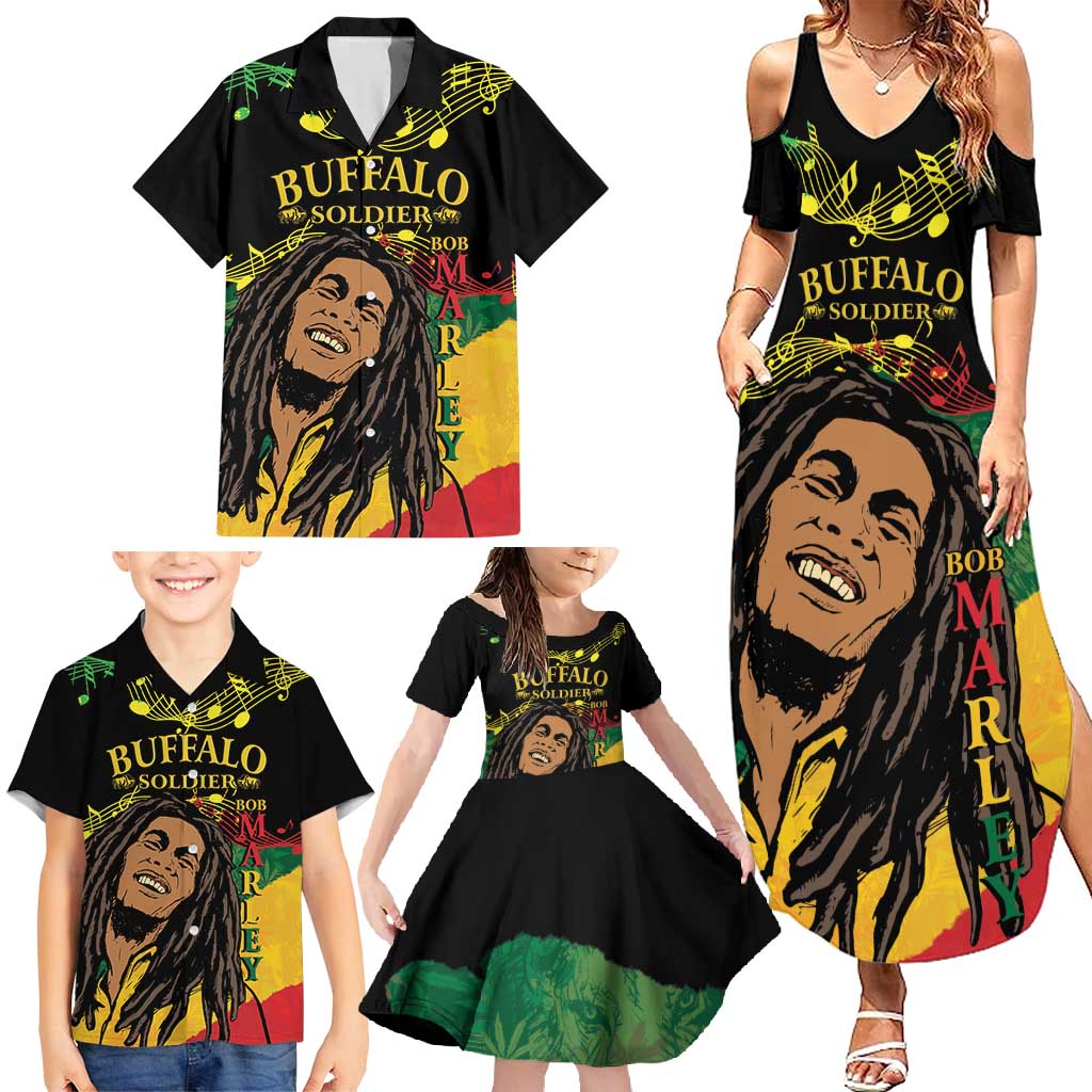 Legend Bob Buffalo Soldier Family Matching Summer Maxi Dress and Hawaiian Shirt American Heroes Reggae Style - Wonder Print Shop
