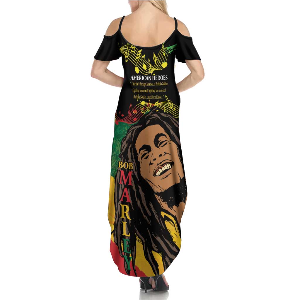 Legend Bob Buffalo Soldier Family Matching Summer Maxi Dress and Hawaiian Shirt American Heroes Reggae Style - Wonder Print Shop
