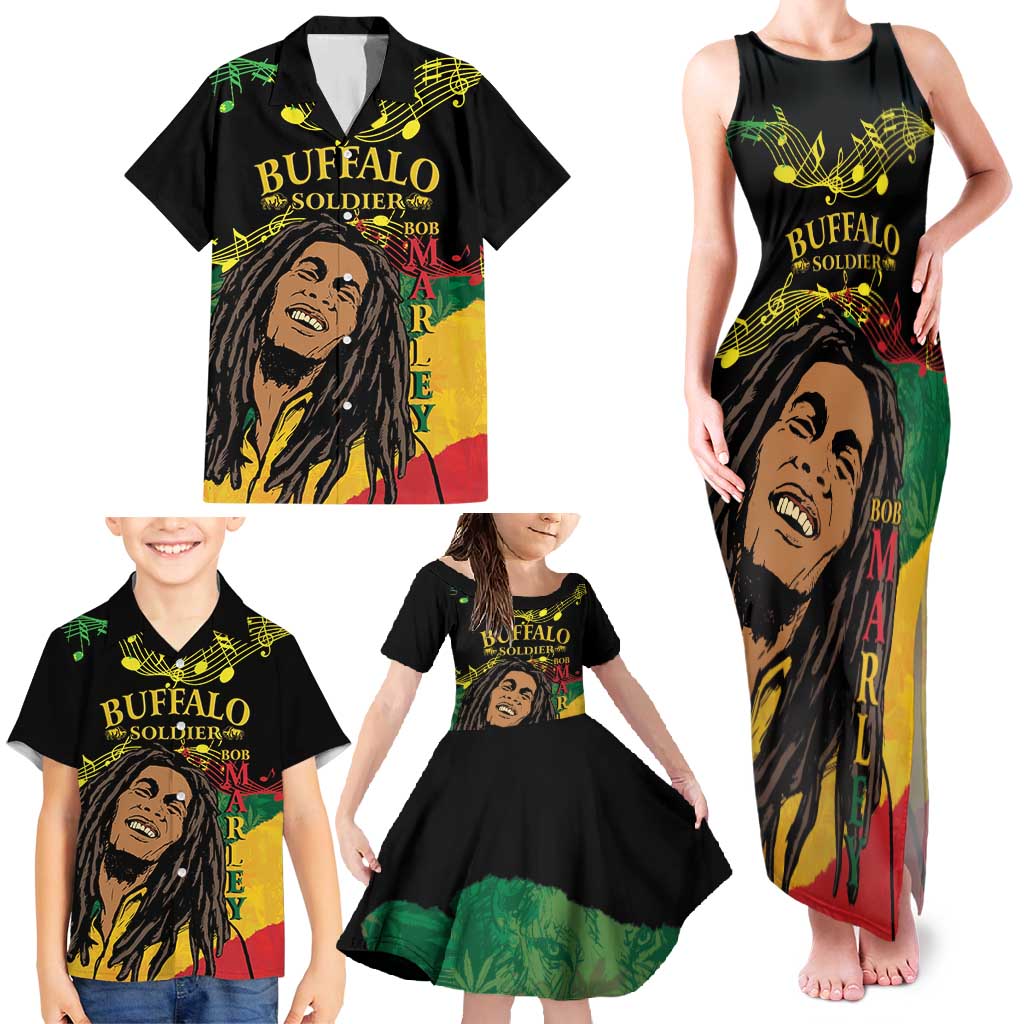 Legend Bob Buffalo Soldier Family Matching Tank Maxi Dress and Hawaiian Shirt American Heroes Reggae Style - Wonder Print Shop