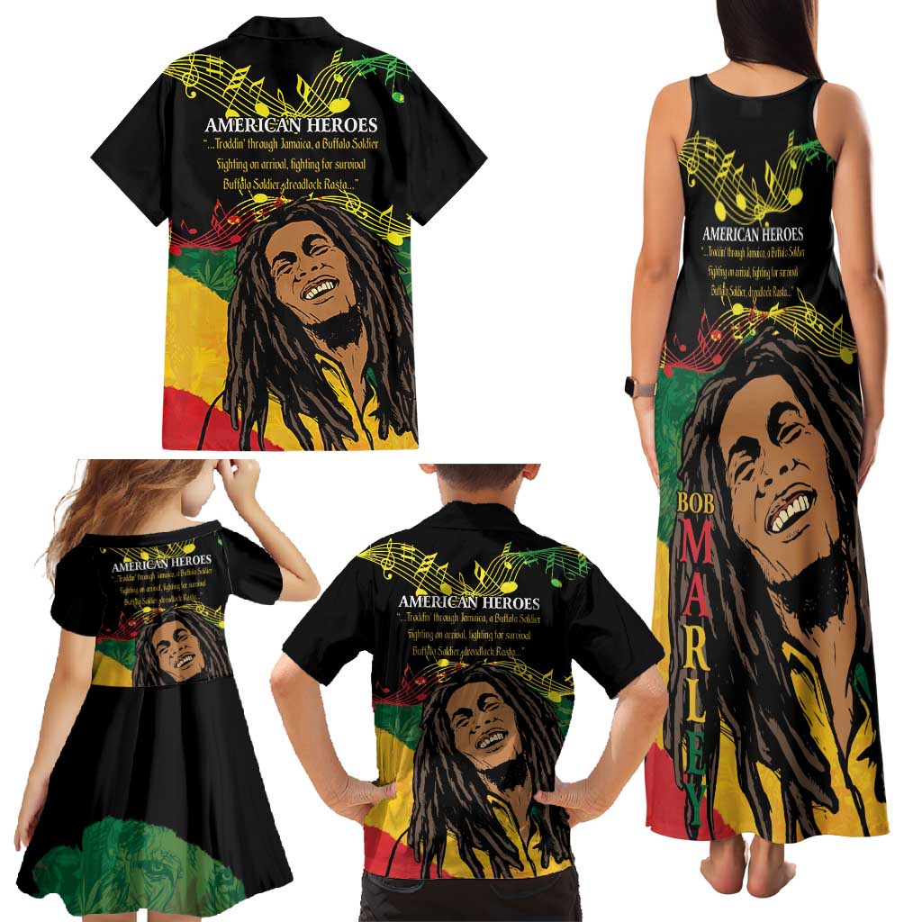 Legend Bob Buffalo Soldier Family Matching Tank Maxi Dress and Hawaiian Shirt American Heroes Reggae Style - Wonder Print Shop