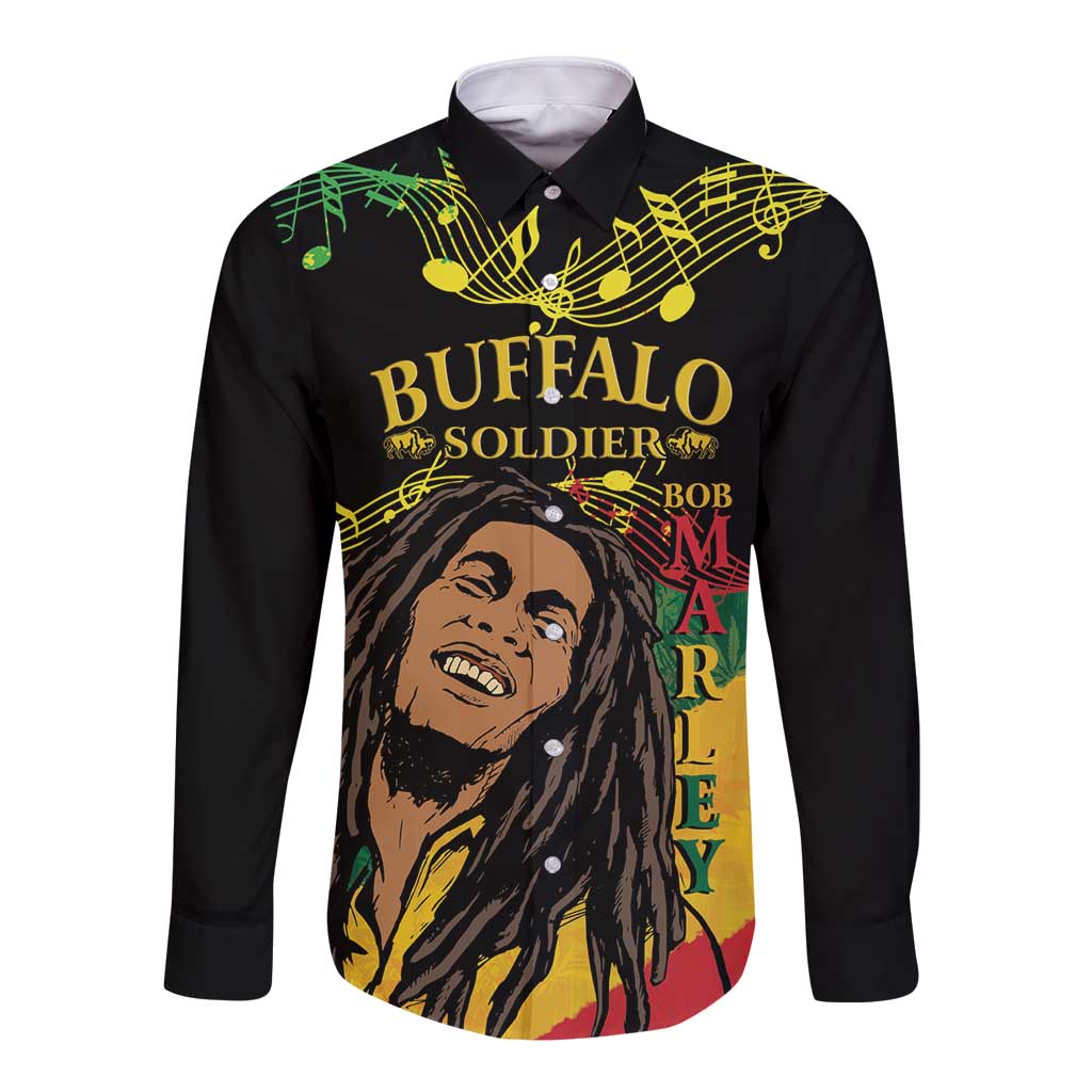 Legend Bob Buffalo Soldier Long Sleeve Button Shirt American Heroes Reggae Style - Wonder Print Shop