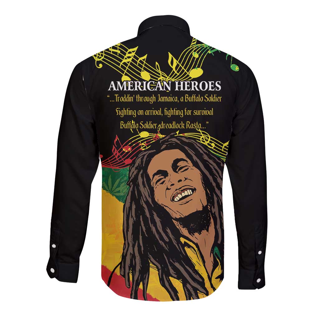 Legend Bob Buffalo Soldier Long Sleeve Button Shirt American Heroes Reggae Style - Wonder Print Shop